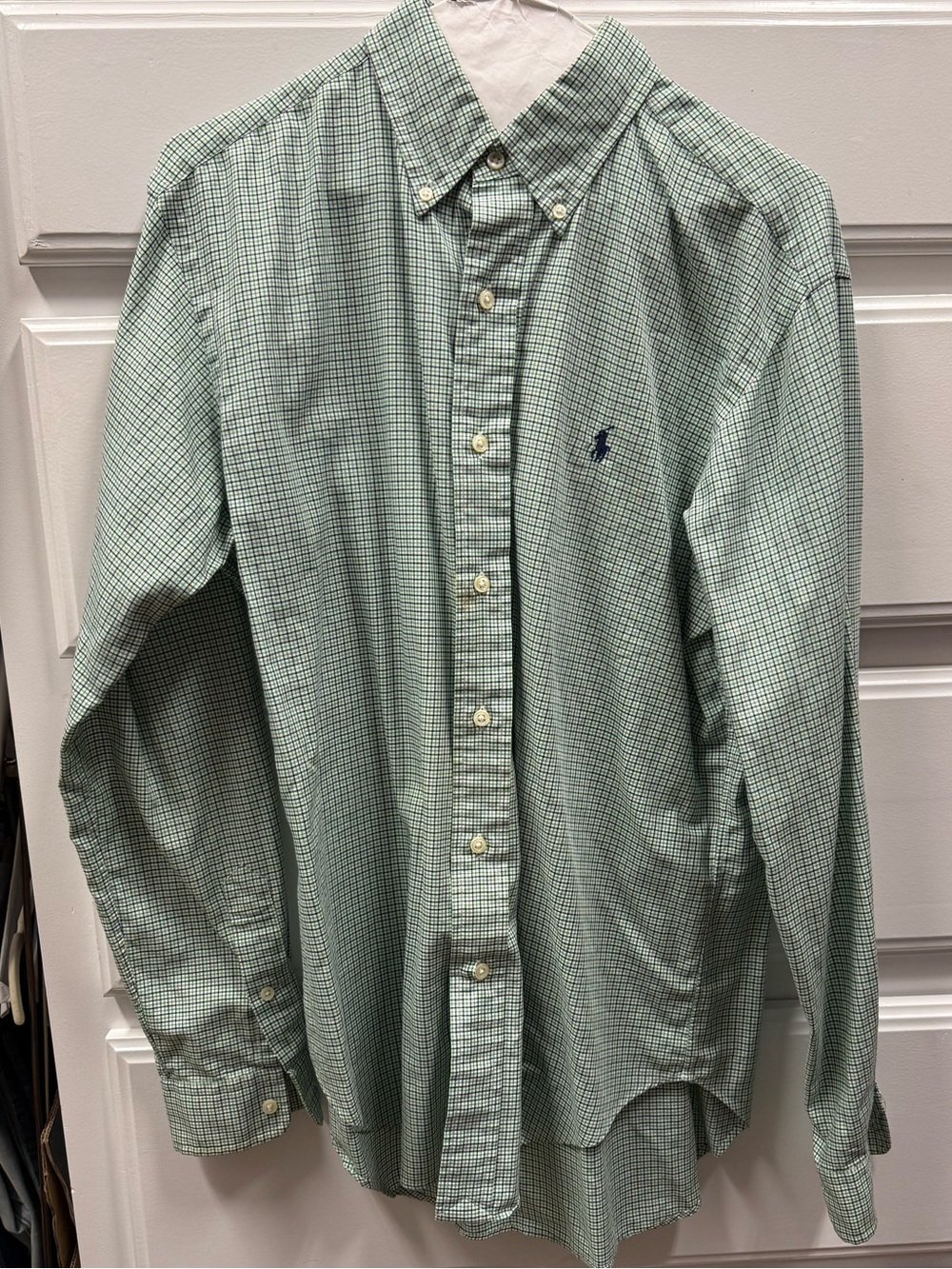 Ralph Lauren Green Micro-Check Button-Down Shirt with Navy Pony